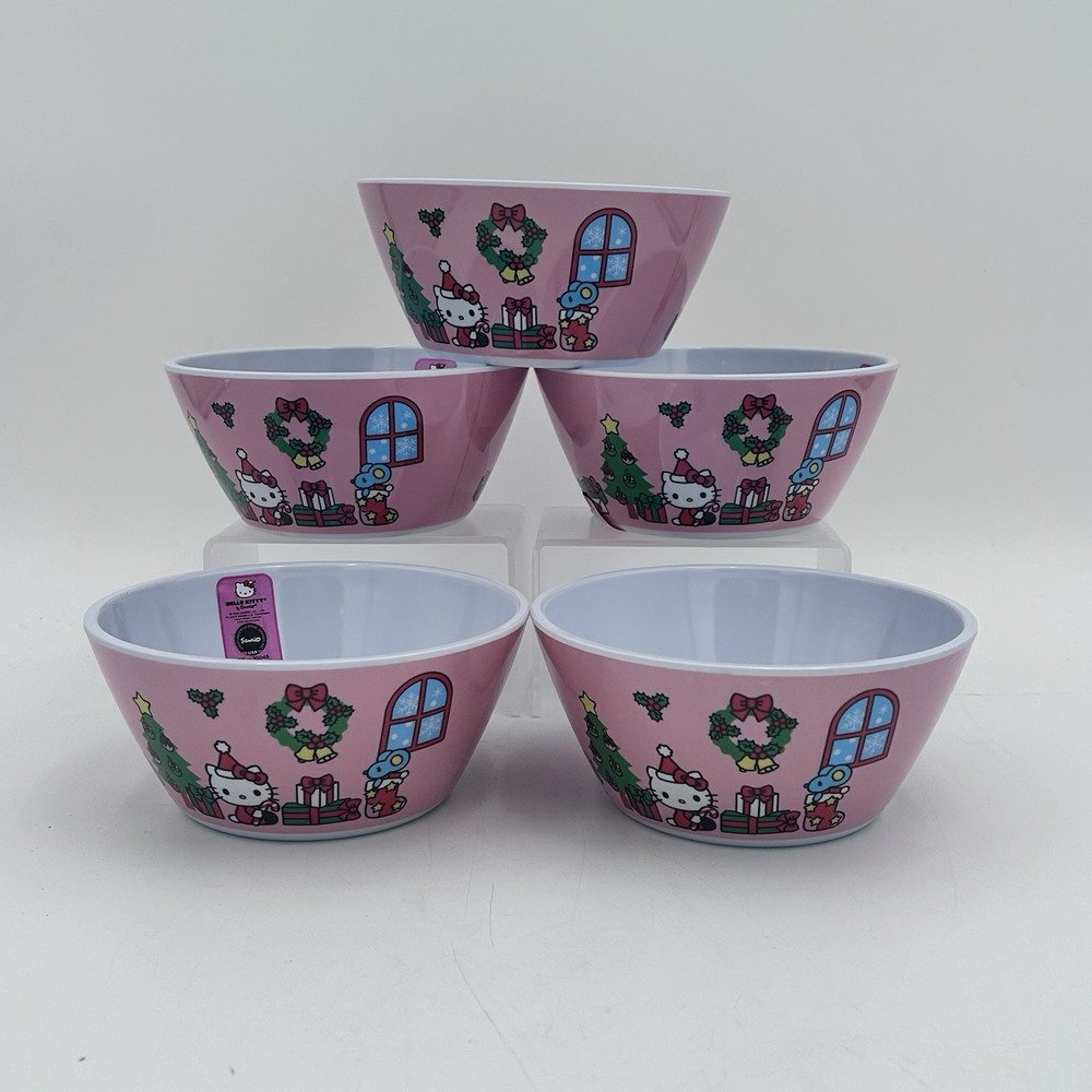 Hello Kitty Christmas Bowls Set of 5 Pink Melamine 2024 Sanrio Holiday Decor‎